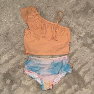 Ruffle Butts orange ruffle tankini top with tie dye ruffle bottom 10